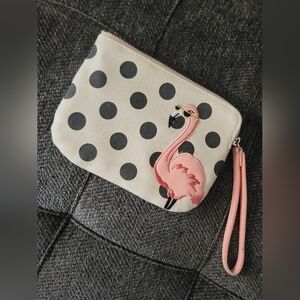 Polka Dot Flamingo Wristlet
